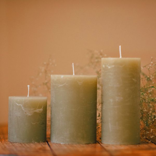 Olive cylinder candle