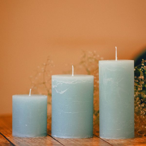 Dusty blue cylinder candle
