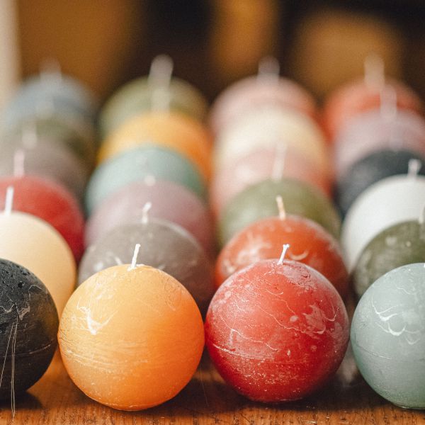 Unscented ball candle, colors available in assortment