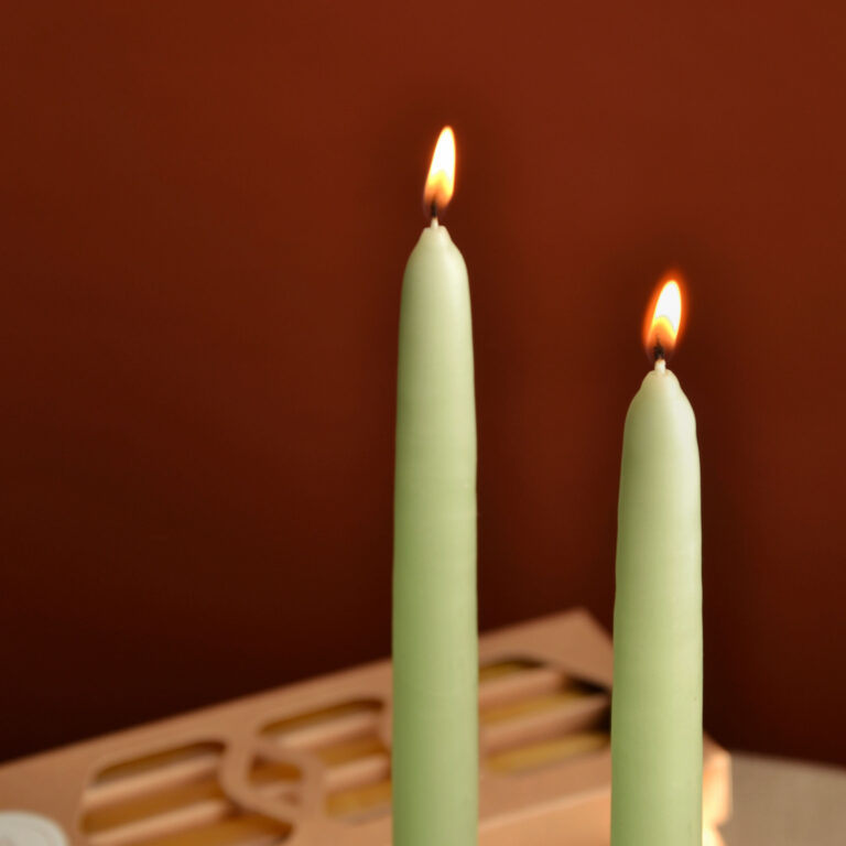 Pale green stick candles, 2 pcs.